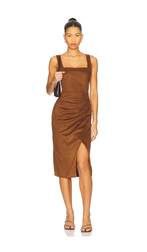 Steve Madden Milo Sleeveless Gathered Midi Dress In Brown