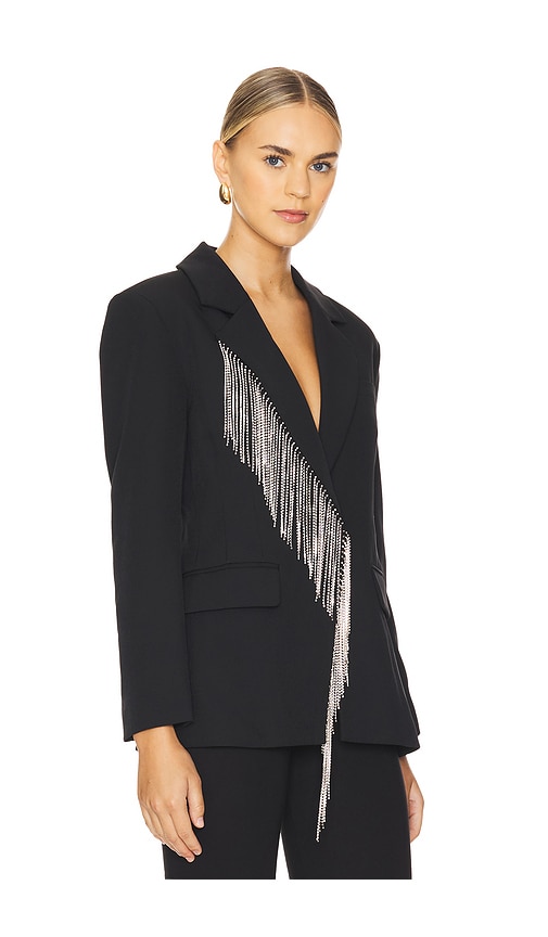 Steve Madden Nellie Rhinestone Fringe Blazer In Black Onyx