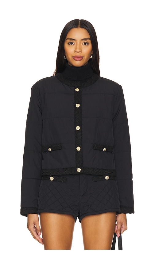 Steve Madden Coppelia Tweed Trim Puffer Jacket In 玛瑙黑