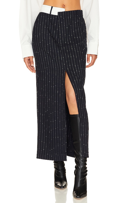 Steve Madden Maaike Maxi Skirt In Navy Pinstripe