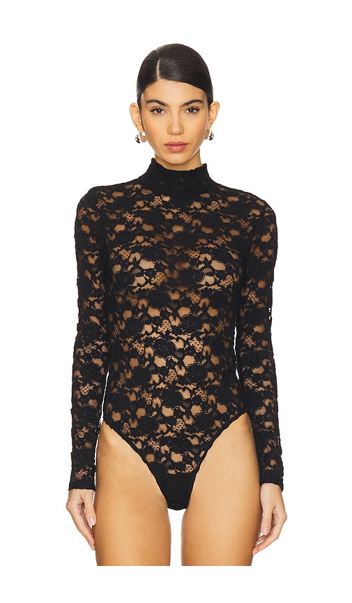 Steve Madden Cassi Lace Long Sleeve Bodysuit In Black