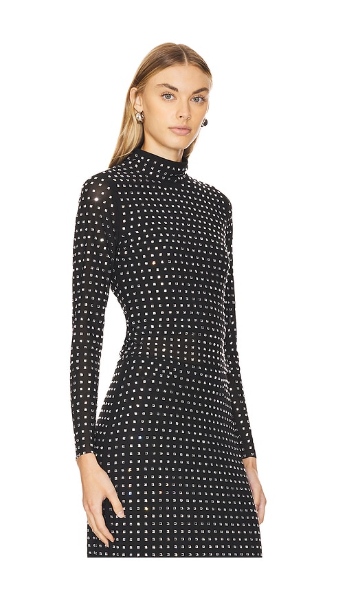 Steve Madden Krista Embellished Long Sleeve Mesh Minidress In Black Onyx