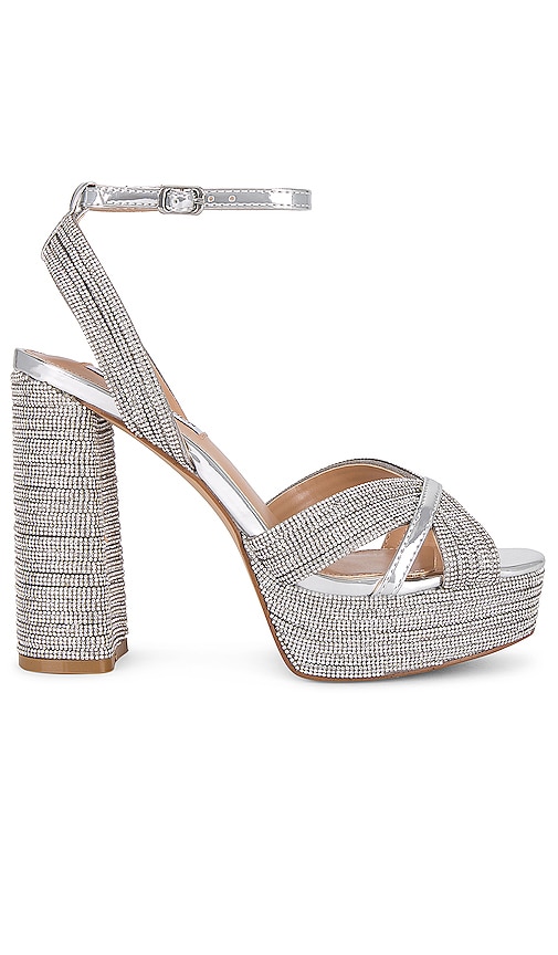 Steve Madden Irenee Rose Gold Glitter Block Heel Sandals in Metallic | Lyst