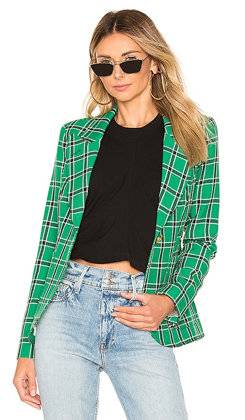Smythe Patch Pocket Duchess Blazer in Kelly Green Plaid | REVOLVE