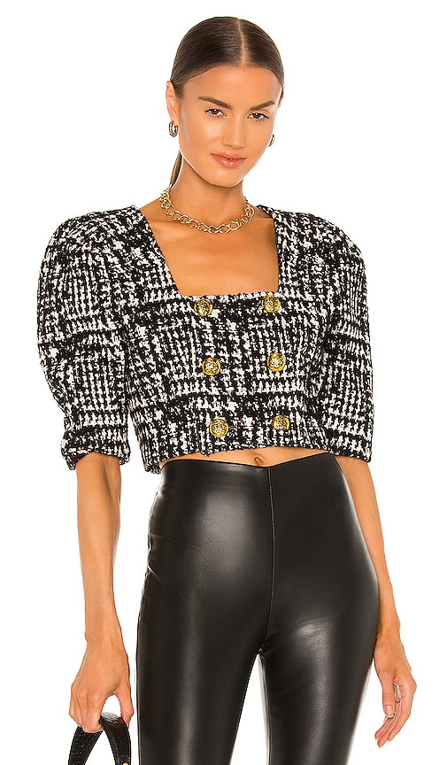 Smythe Cropped Jacket in Black & White Tweed | REVOLVE