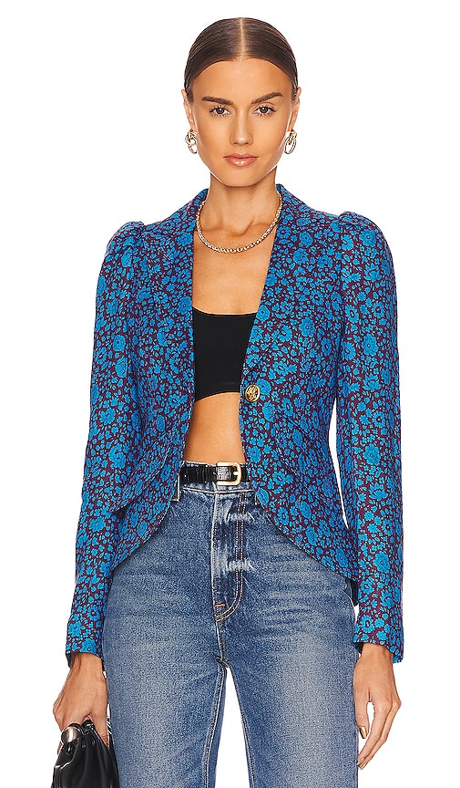 Smythe Pouf Sleeve One Button Blazer in Merlot & Cobalt Liberty Floral