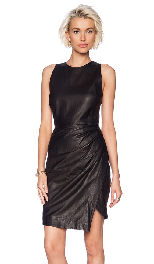 SKINGRAFT Pleated Leather Dress in Black REVOLVE