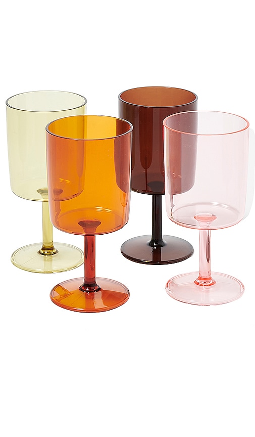 Stackable Stemmed Wine Glasses in Pink Orange, Acrylic