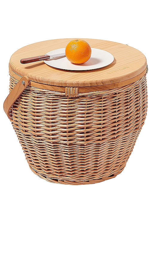 Shop Sunnylife Round Picnic Cooler Basket In Tan