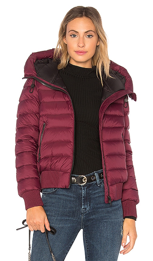 maroon puffer jacket