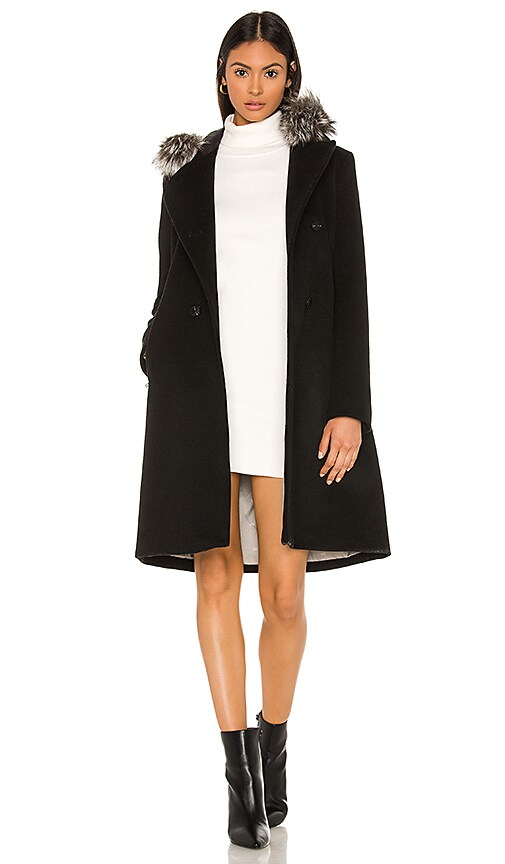 Soia & Kyo Pauline Coat with Fox Fur Collar in Black