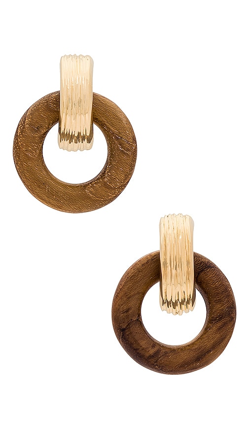 Shop Soko Shujaa Wood Earring In Metallic Gold