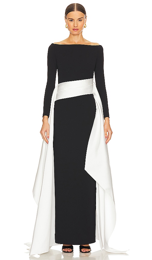 SOLACE London Irma Maxi Dress in Black & Cream