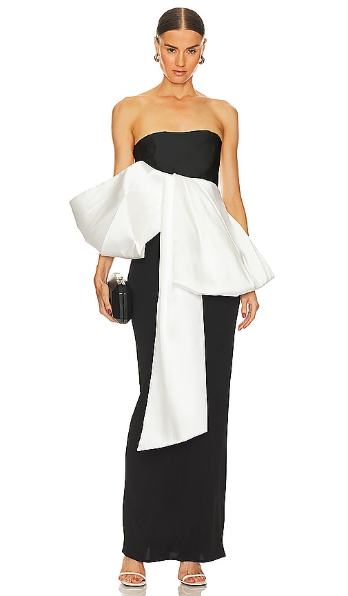 【関税送料込み】SOLACE LONDON ストラップレス ドレス SOLACE London NADINA リボントップ - Cream & Black | REVOLVE
