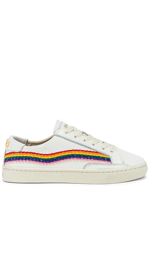 white sneakers with rainbow