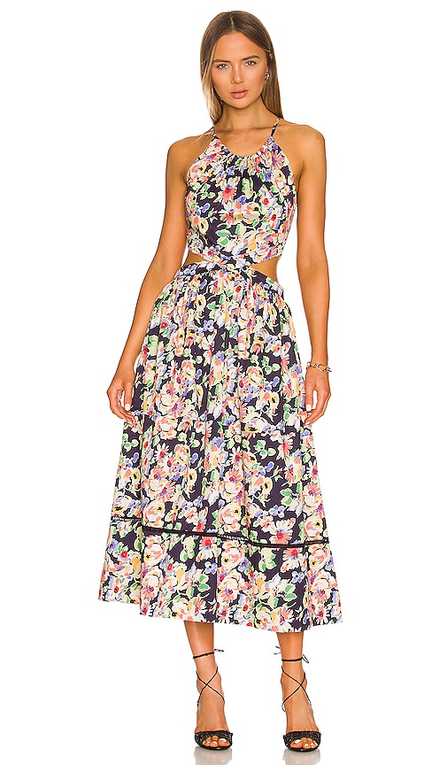 SOMETHING NAVY FLORAL CUT OUT MIDI DRESS