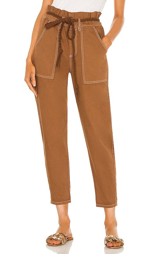 Navy Harlow Paperbag Pants in Brown 