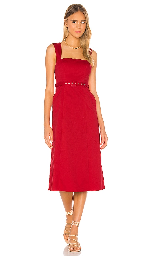 paulina red bodycon midi dress
