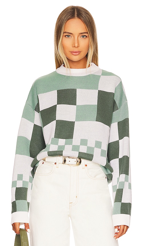 Song Of Style Fausta Check Jacquard Sweater In Tonal Green