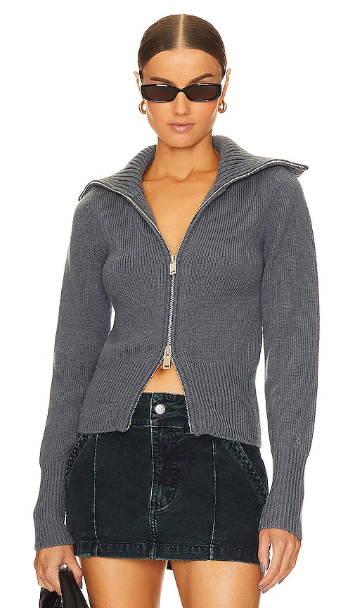 Song Of Style Keziah Double Zip Sweater In Charcoal