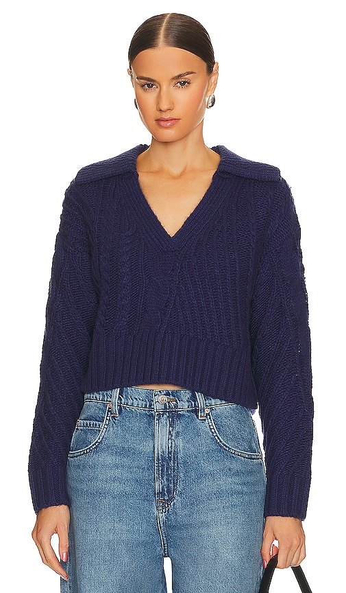 Song Of Style Galiena Cable Sweater In Dark Navy
