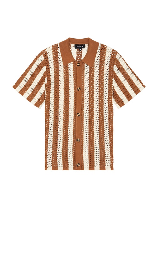 SER.O.YA Maximus Crochet Button Down Shirt in Terracotta & Eggshell