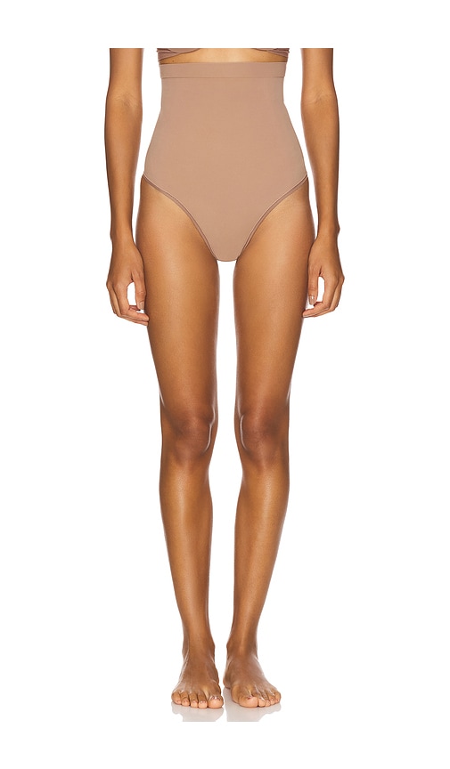 Seamless Power High Waisted Thong in Taupe. - size XL (also in L, M, S)