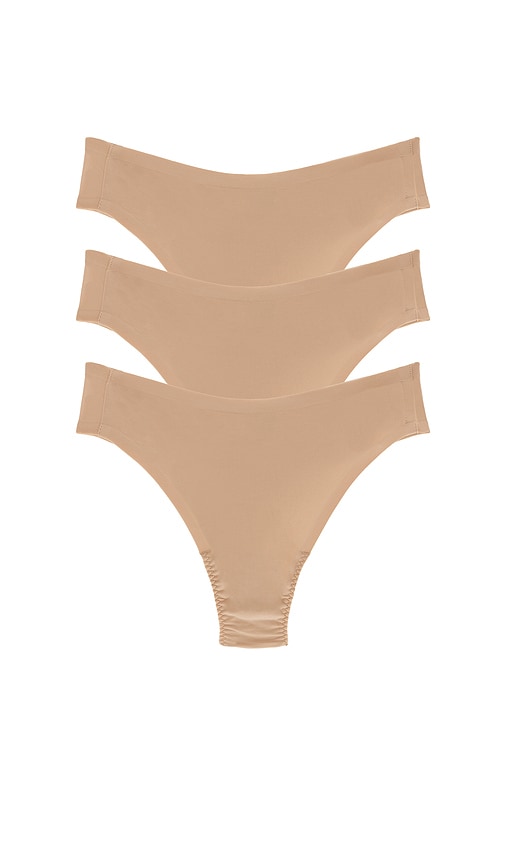 Smooth Fit-to-you Thong Pack Of 3 in Tan.