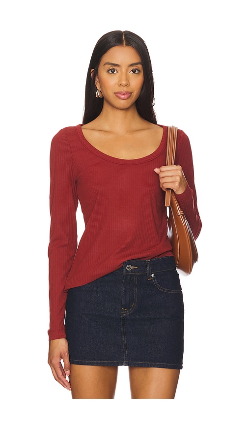 Shop Spanx Rib Scoop Tee In Red