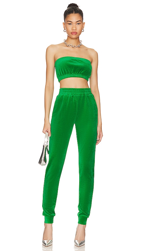 Superdown Penelope Velour Pant Set In Green