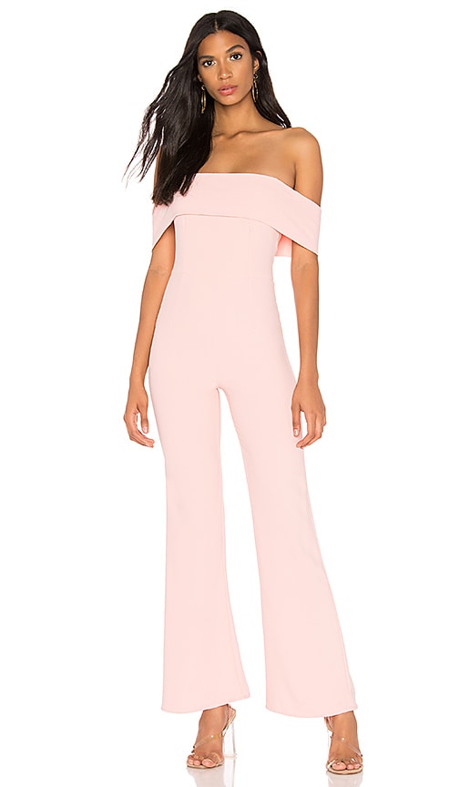 pink off shoulder jumpsuit