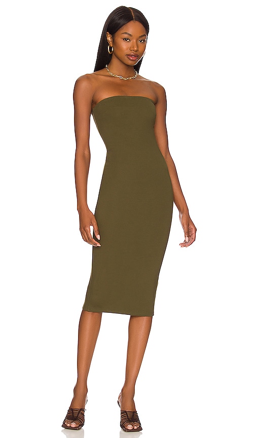 superdown Lilian Strapless Dress in Dark Olive