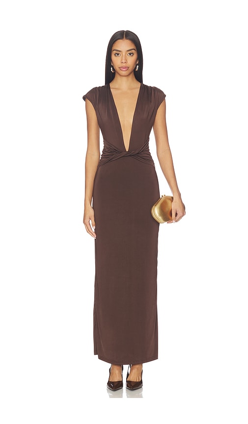 fleur maxi dress in dark brown superdown Hilary Pleated Maxi Dress - Brown Floral