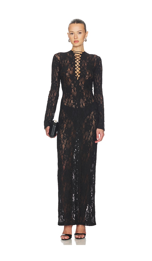 knee length dresses for ladies Udaya Black Lace Long Sleeve Maxi Dress – THE DRESSING ROOM