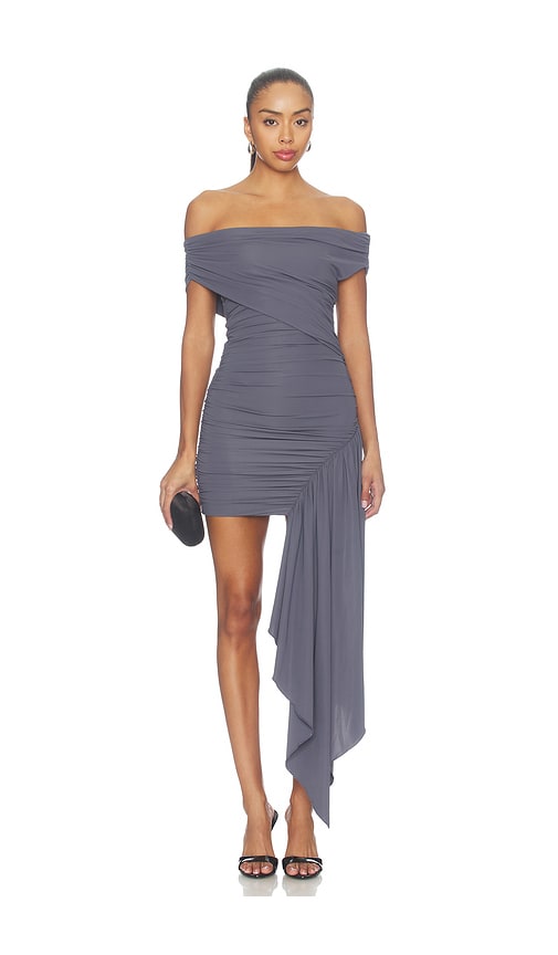 X Hannah Lizzy Mallery Drape Mini Dress by superdown in Charcoal