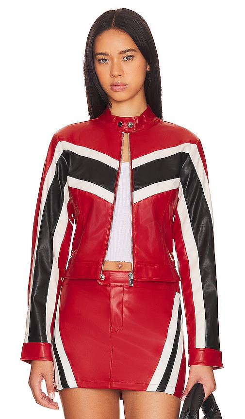 Superdown Jackie Faux Leather Moto Jacket In Red