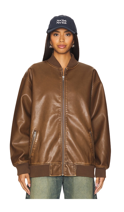 Superdown Ariel Faux Leather Bomber In 브라운
