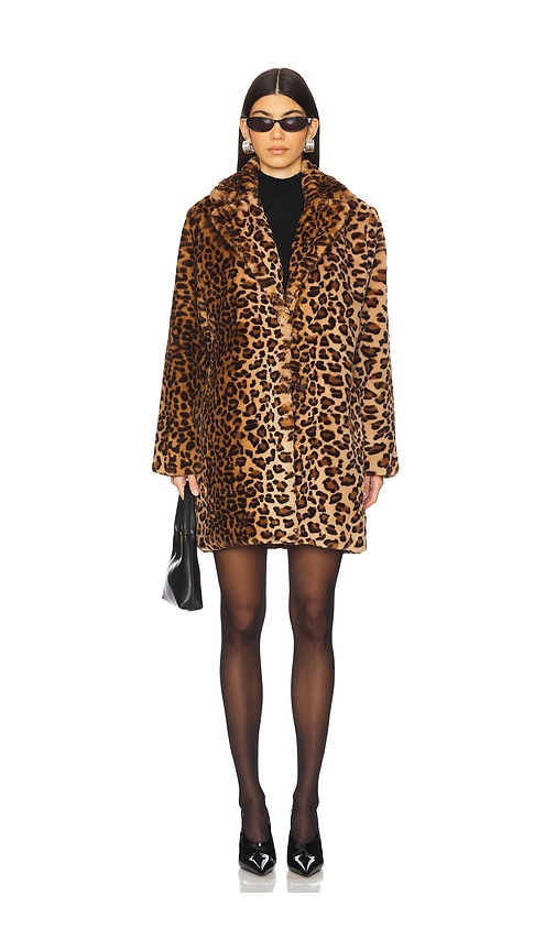 Superdown Raina Faux Fur Coat In Brown Leopard