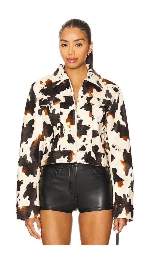 Superdown Leah Cow Print Jacket In Animal Print