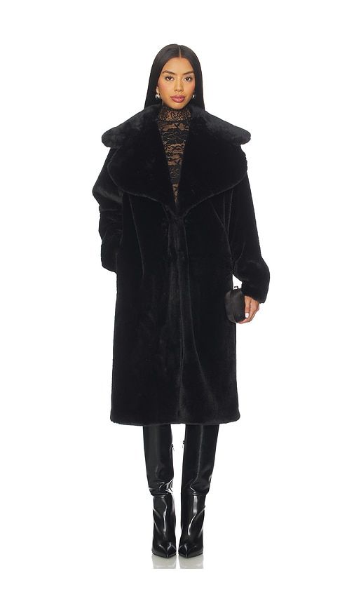 Superdown Willow Faux Fur Long Coat In Black