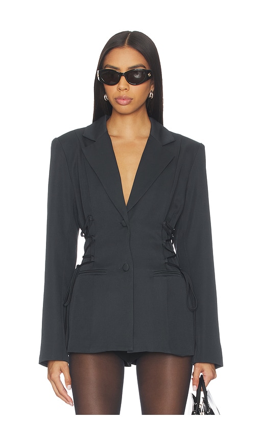 Superdown Jennifer Lace Up Blazer In Gray