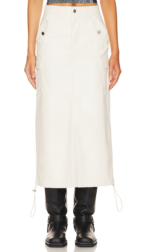 Superdown Jordyn Faux Leather Midi Skirt In Cream