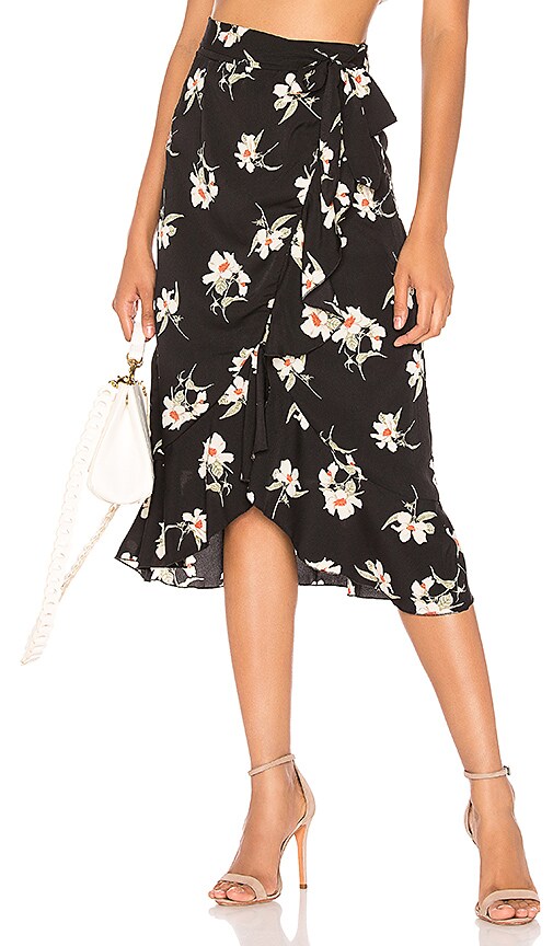 Kaycie Midi Skirt in Black Floral