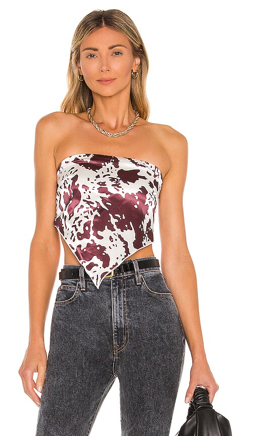 superdown Tori Strapless Top in Brown & White
