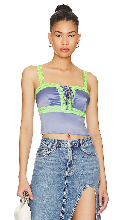 Superdown Adele Lace Up Cami Top In Blue & Green