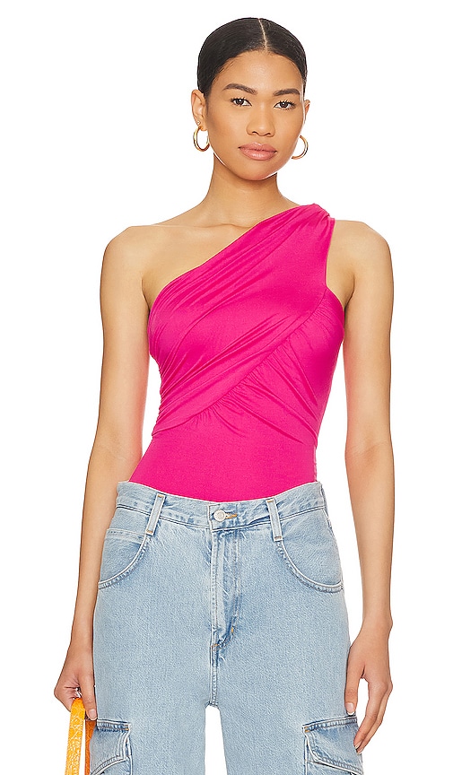 superdown Bailee One Shoulder Bodysuit in Fuchsia