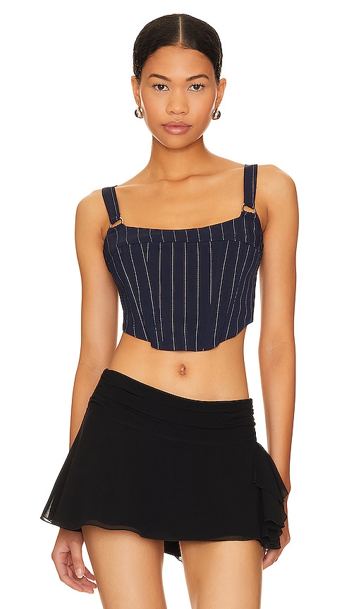 superdown Paola Top in Navy Pinstripe
