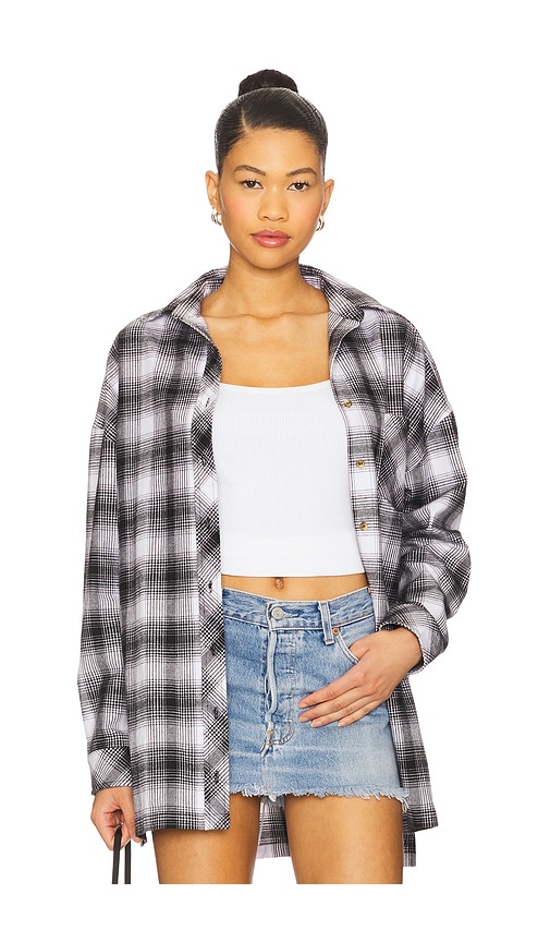 Audriana Oversized Flannel Top in Black,White. - size XS (also in L, M, S, XL, XXS)