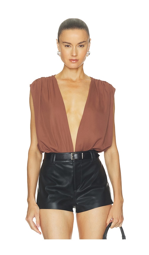 Superdown Kalley Deep V Bodysuit In Brown