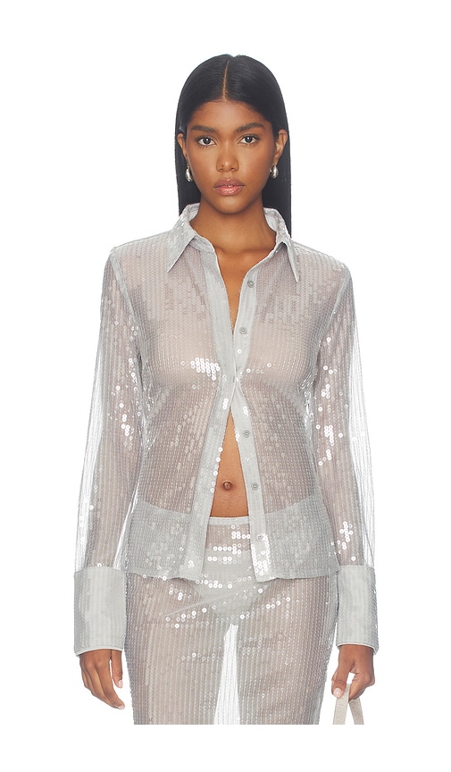 Makayla Button Up Top by superdown in Silver Sequin